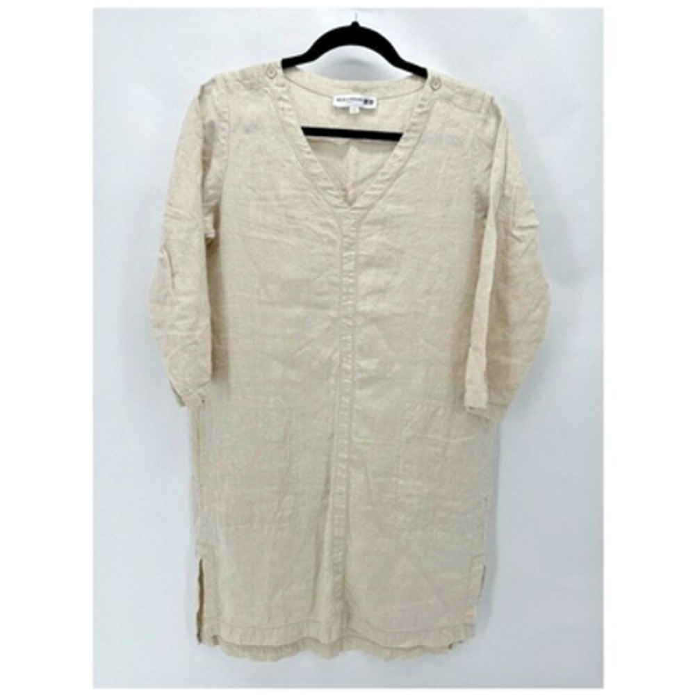 Uniqlo Ines De La Fressange Linen‎ Tunic Dress Size M V-Neck Crochet Minimalist